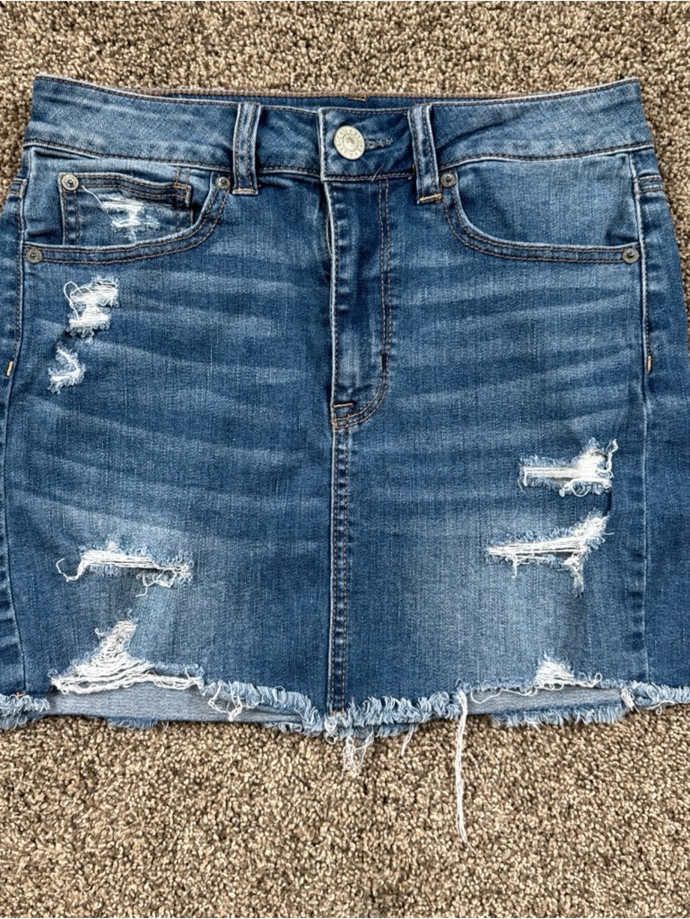 American Eagle Women’s 6 Regular Super Stretch Distressed Blue Denim Mini Skirt